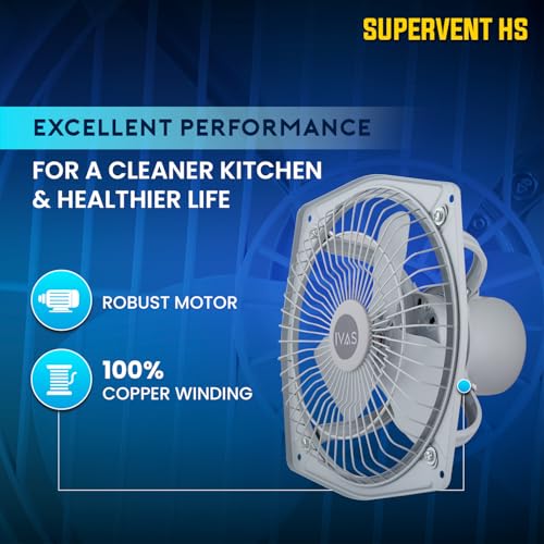 Image of IVAS SuperVent HS 225mm Metal Exhaust Fan, High Speed 2200 RPM, AD 600 CMH, 100% Copper Winding, Strong Suction, Anti Rust, Easy Installation, For Kitchen & Bathroom, 2 years Warranty, Grey, Pack of 1