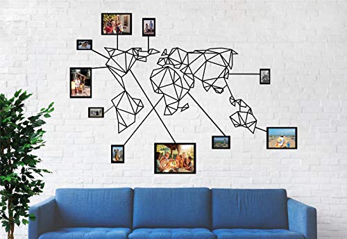 Metal World Map Wall Art - Geometric World Map with Frames and Sticker Rods Set, Metal Wall Decor, Home Office Decoration, Wall Art, Metal Sign (30"W x 17"H / 75x43 cm)