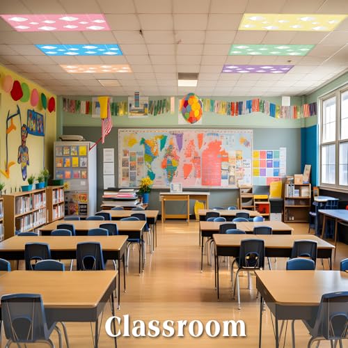 Image of VIHOSE 6 Pcs Fluorescent Light Covers for Ceiling Lights Classroom Magnetic Light Covers Classroom Filters Office School Drop Ceiling, 4 x 2 ft(Cute Cloud)