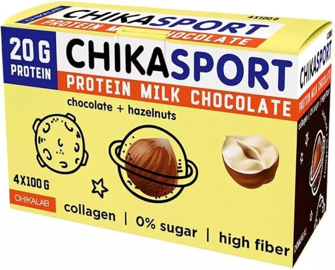 High-Protein Low-Carb Milk Chocolate with Hazelnuts by Chikasport - 4-Pack | Ideal for Fitness and Diet