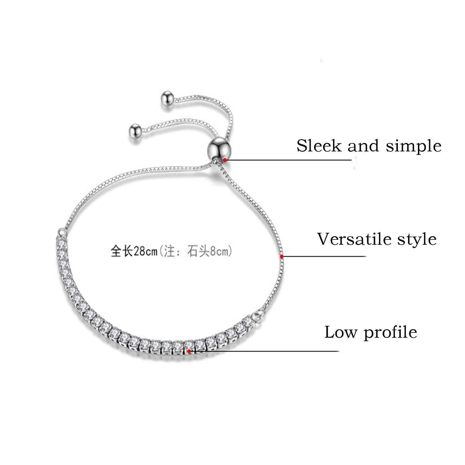 Braccialetto Donna da Tennis Regolabile delle Donne Perline Geometriche Elegante Quadrato Minimalista Regalo-Bianco