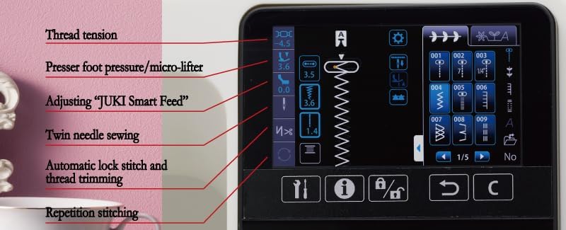 Juki HZL-NX7 Control Panel with Settings