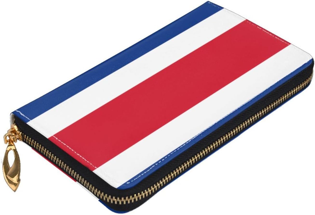 Flag of Costa Rica Long Zip Around Wallet for Women, Large Capacity RFID Leather Wristlet Wallet with 12 Card Slots Coin Purse, Fashion Clutch Purse with Wrist Strap