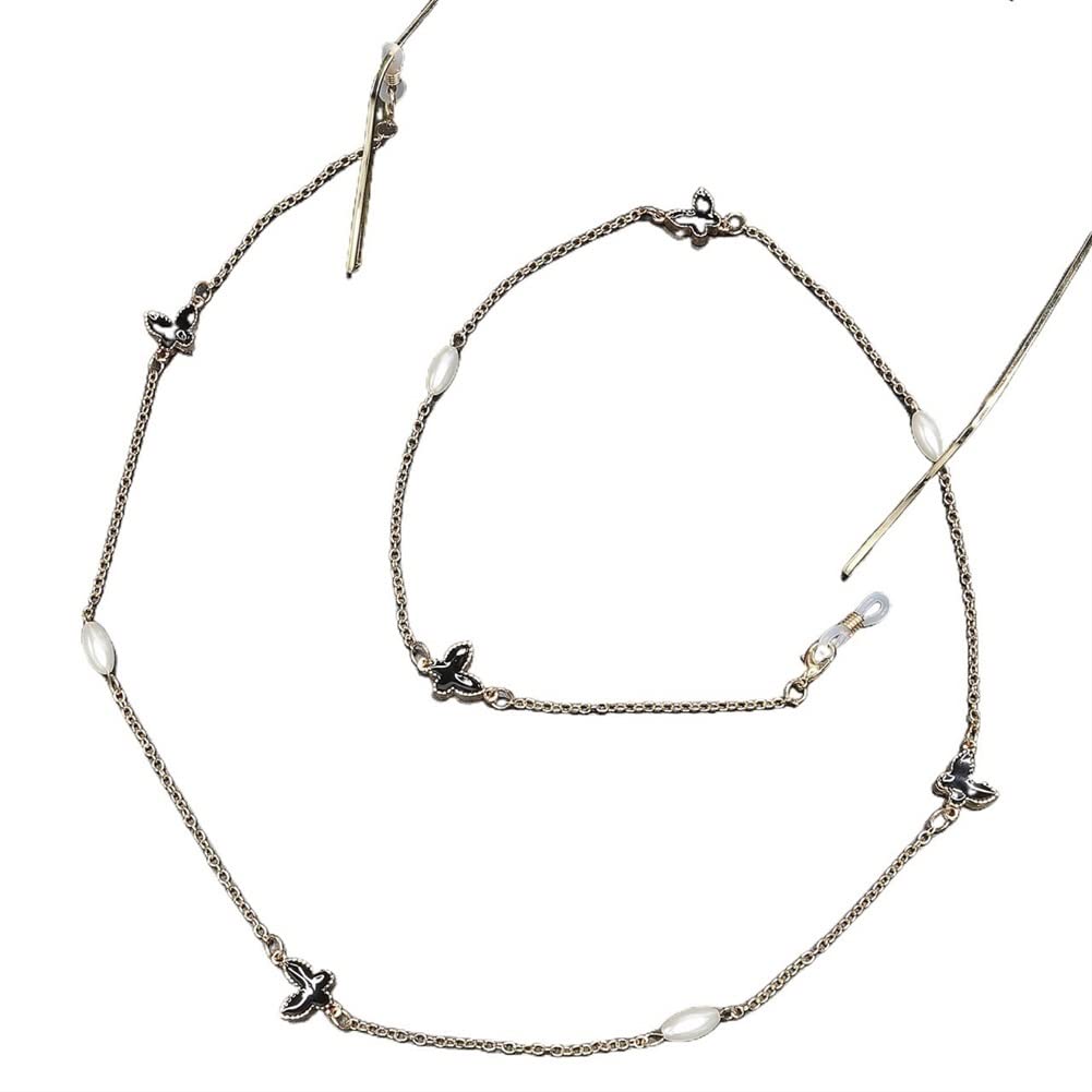 EDDHAEDDHA Cadena de gafas con cordón para gafas para mujeres con colgante de mariposa negra, cadena de cuello elegante para gafas (color: plata, tamaño: 27.55 pulgadas)