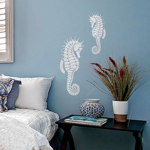 Seahorse Wall Stencil – Nautical Stencils for Walls – Seahorse Stencil Design – Reusable Stencil for Painting Walls and Floors – Try Stencil instead of Wallpaper and Save Lots on Room Makeover (Large)