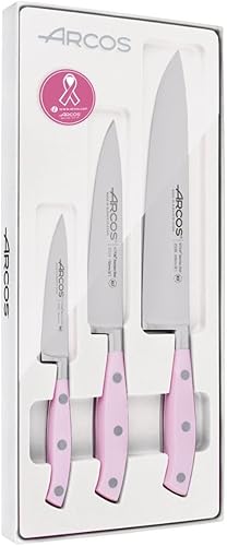 Arcos Juego de cuchillos de cocina profesionales forjados. 3 Cuchillos de cocina para cortar y pelar alimentos. Mango ergonómico de polioximetileno.