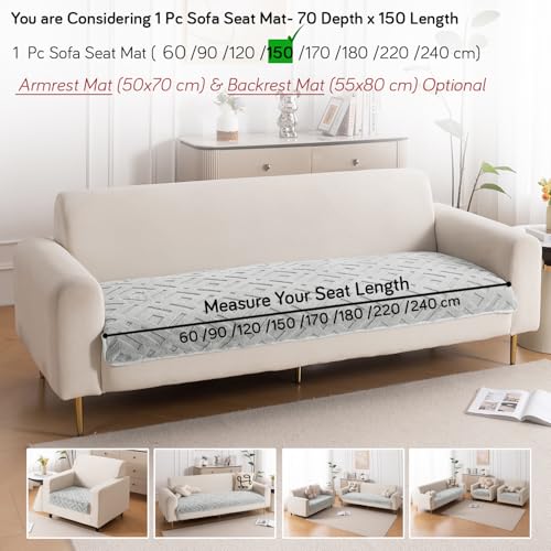 Image of HOKIPO 'Velvet Maze' Premium Anti Slip Sofa Cover Mats for L Shape and 1 /2 /3 Seater Sofa. Make Your Own Sofa Cover Set, 70(D) x 150(L) cm, Light Grey (AR-5906-LGRY)
