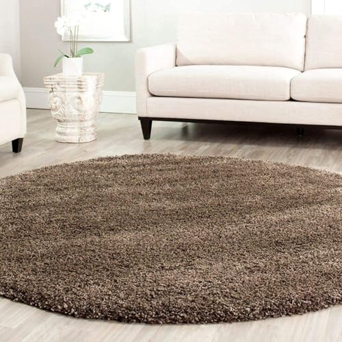 Image of Solid Fluffy Rugs and Carpet for Hall and Drawing Room 5x5 Round Light Brown Color