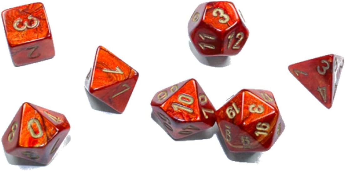 Scarlet Scarab Mini Dice with Gold Colored Numbers 10mm (3/8in) Set of 7 Chessex