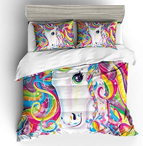 SunclorisRainbow Unicorn Fairytale with Sparkling Stars,Bedding Sheet Set .Included:Duvet Cover,Pillowcase(no Comforter Inside) (Queen) Multi