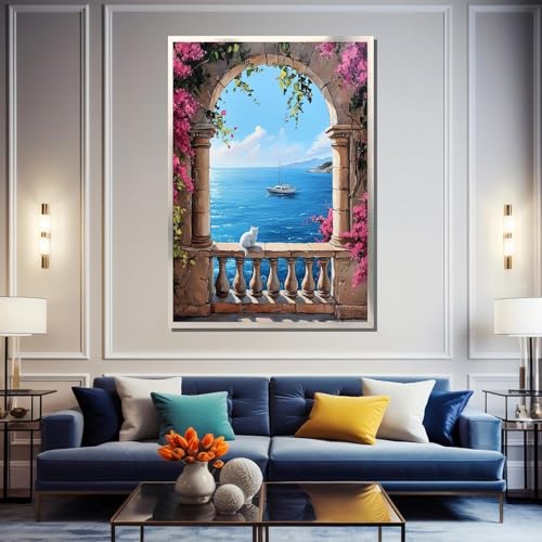 Peinture sur toile premium balcon méditerranéen avec châssis intérieur bois - 3
