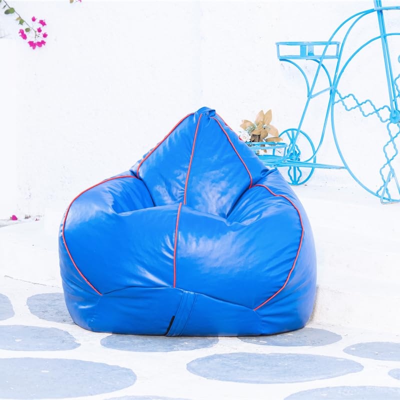 Image of King Comfort 3XL Faux Leather Pipping Bean Bag Cover with Foot Rest Without Beans with 1 Year Warranty | Lounge Chair Cover for Home, Office, Bedroom, Hall (Tear Drop Shape with Pipping) (Blue)