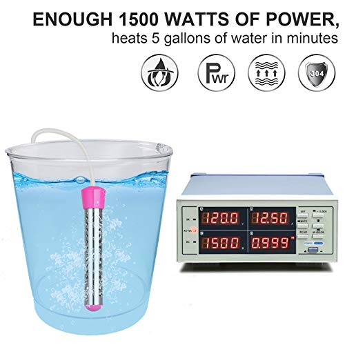 Immersion Heater, GESAIL 1500W Submersible Immersion Water Heater with Full 304 Stainless-steel Guard and Digital LCD Thermometer, Bucket Heater Heats 5 Gallons of Water in Mimutes - Rose