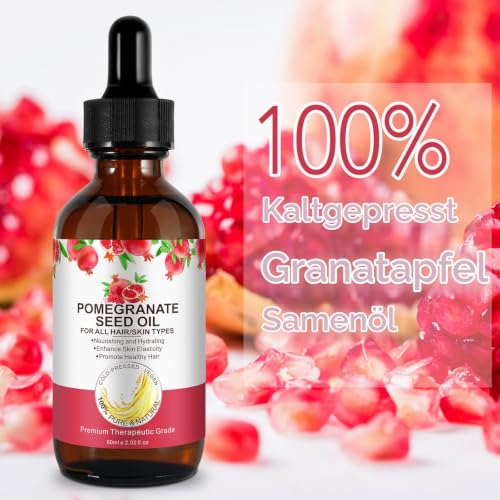 Foto von Granatapfelkernöl - 100% Kaltgepresste Pomegranate Seed Oil für Gesicht - Körper - Haare｜Pflegend und feuchtigkeitsspendend｜Rein & NatüRlich Granatapfelkernöl Chemikalienfrei - 60ML