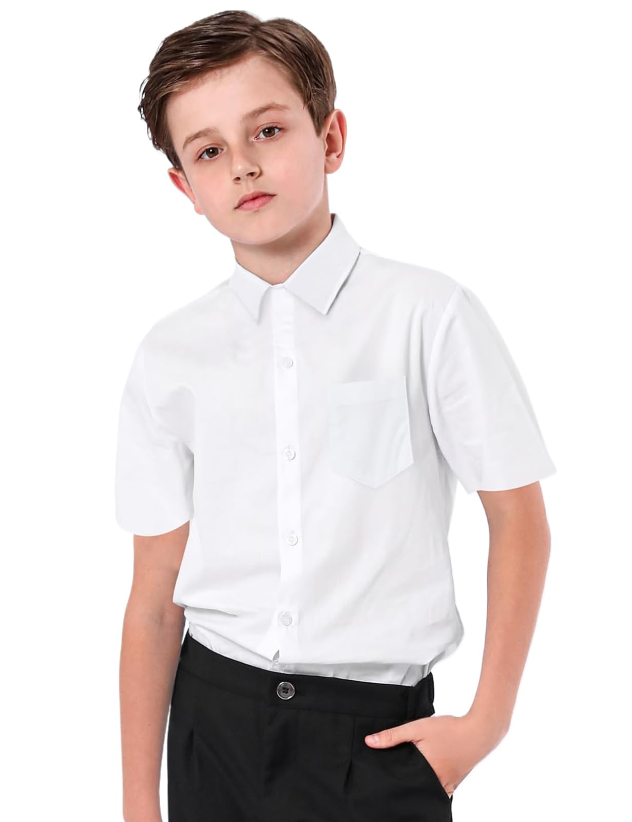 mintgreen Ragazzo Camicia a Maniche Corta con Bottoni in Cotone, 7-14 Anni