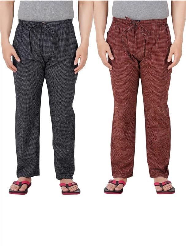 AWALA Fashion Men's Cotton Checkered Pyjama for Night Wear, Relaxation and Sleep (Red & Black)-picture-12