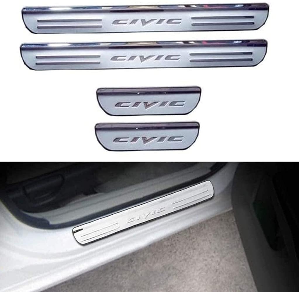 ENFILY Set of 4 Car Stainless Steel Step Plates Door Sill Plate for Honda Civic 10th 2016 2017 2018 2019 2020 Welcome Pedal Abrasion Protection Non-Slip Accessories
