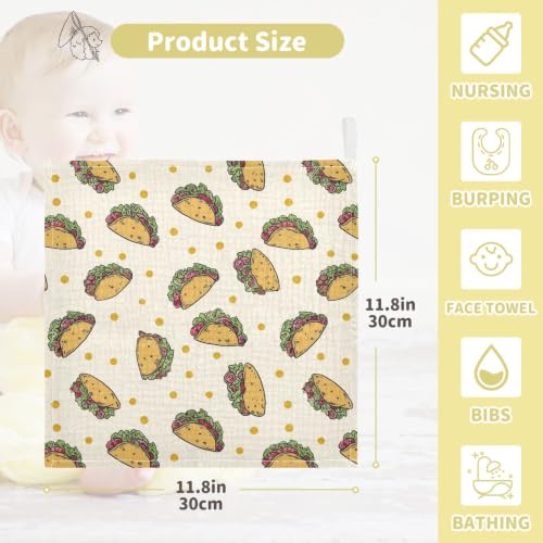 Image of vvfelixl Tacos with Lettuce Baby Burp Cloths Baby Muslin Washcloths for Boys Girls Cotton Babys Face Towel for Newborn Soft 11.8 X 11.8 in, 5 Pack