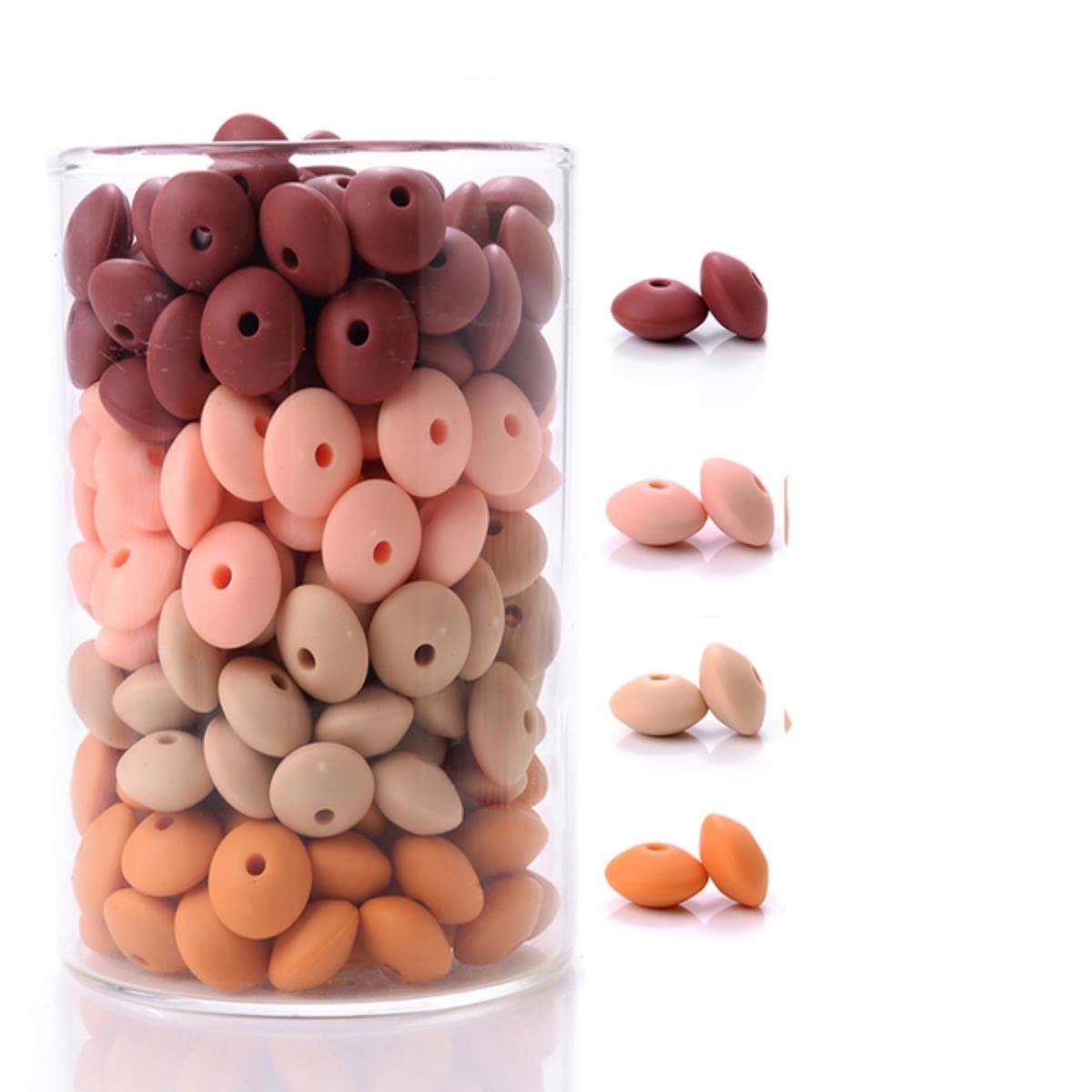 100 perline in silicone a forma di lenticchia, 12 mm, perline sfuse sfuse sfuse per portachiavi, bracciali, collane, artigianato (marrone