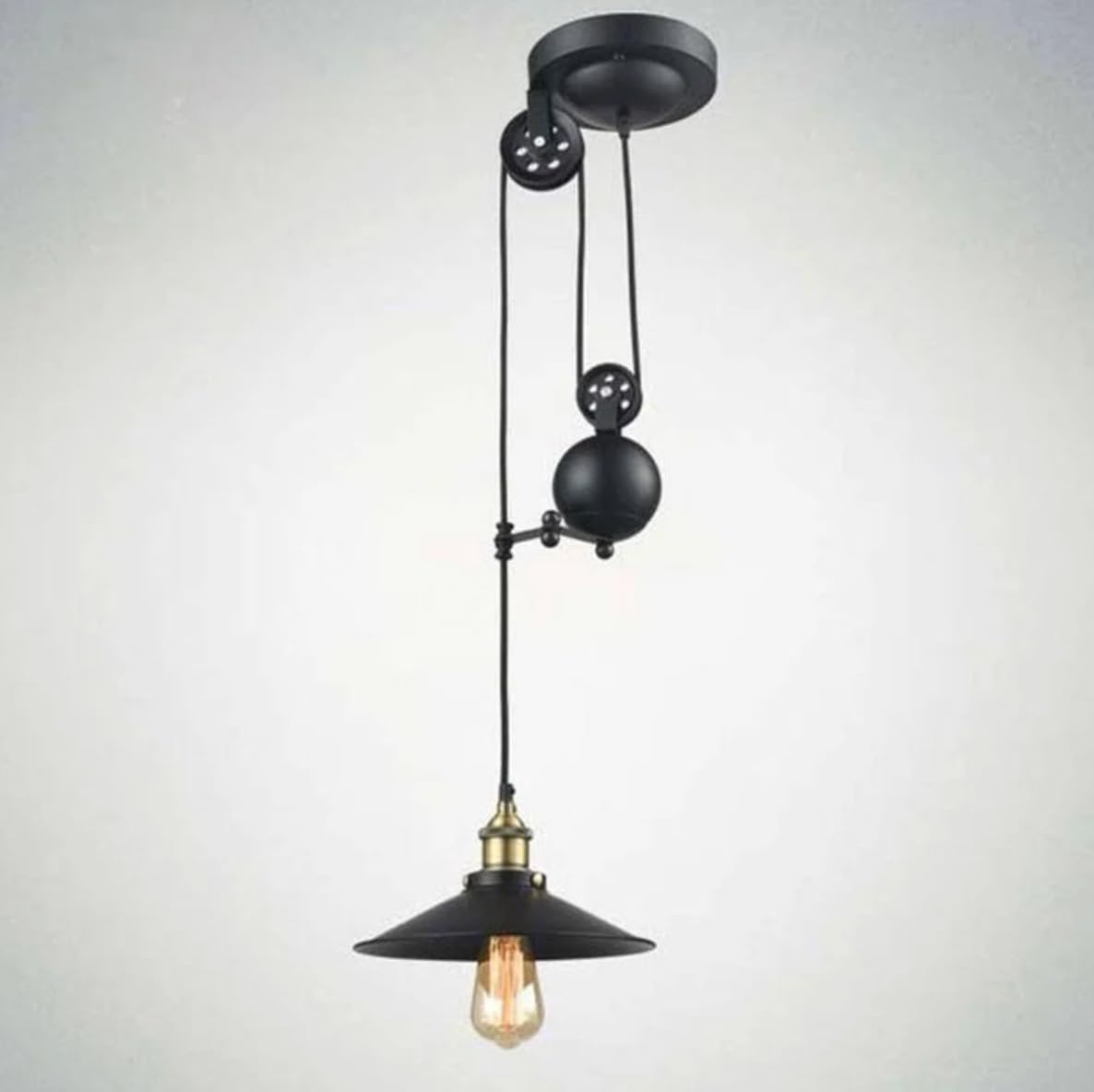 BARCELONA LED Industrielle Pendelleuchte CLOCK WORK mit Seilzug, Höhenverstellbare Vintage Hängelampe E27 bis 40W, Schwarze Metall Deckenlampe im Retro Stil für Esszimmer, Küche