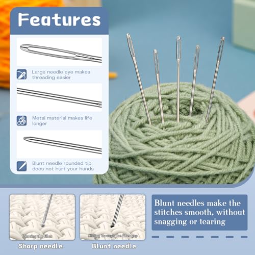 Image of TLKKUE 100 /40 Pcs Large-Eye Blunt Needles, Tapestry Needle with Needle Threader Thimble, Steel Yarn Needles for Sewing Knitting Crafting Weaving Crochet Tapestry (Silver, 8 sizes /40 pcs)