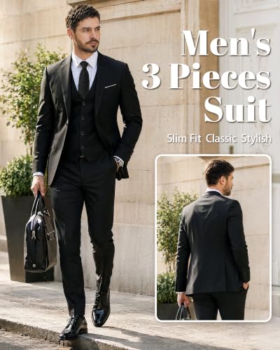 Image of MY'S Men's Suit Slim Fit One Button 3-Piece Suit Blazer Dress Business Party Jacket Vest & Pants