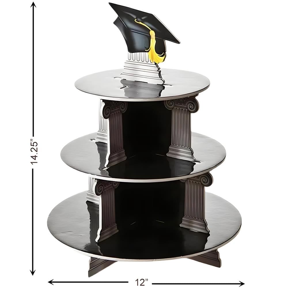 Graduation Cupcake Holder (3 Tiers) Grad Party Supplies Black