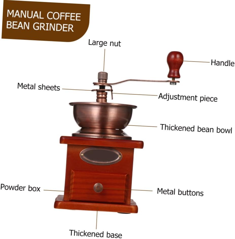 Manual Coffee Bean Grinder with Ceramic Cone Capacity Portable Hand Grinder for Coffee Beans and Grains Traditional Wooden Body for Travel Camping