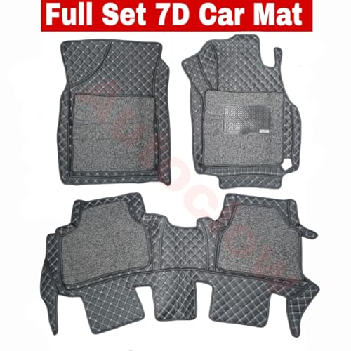 Image of Autoclow /Premium 7D Car Mat for TATA NEXON (Model : 2017-2025) || Luxury Leather Dual-Stitch 7D Car Floor Mat Full Set || 100% Waterproof || Color : Silver Stitch-Silver Grass (Design-1)