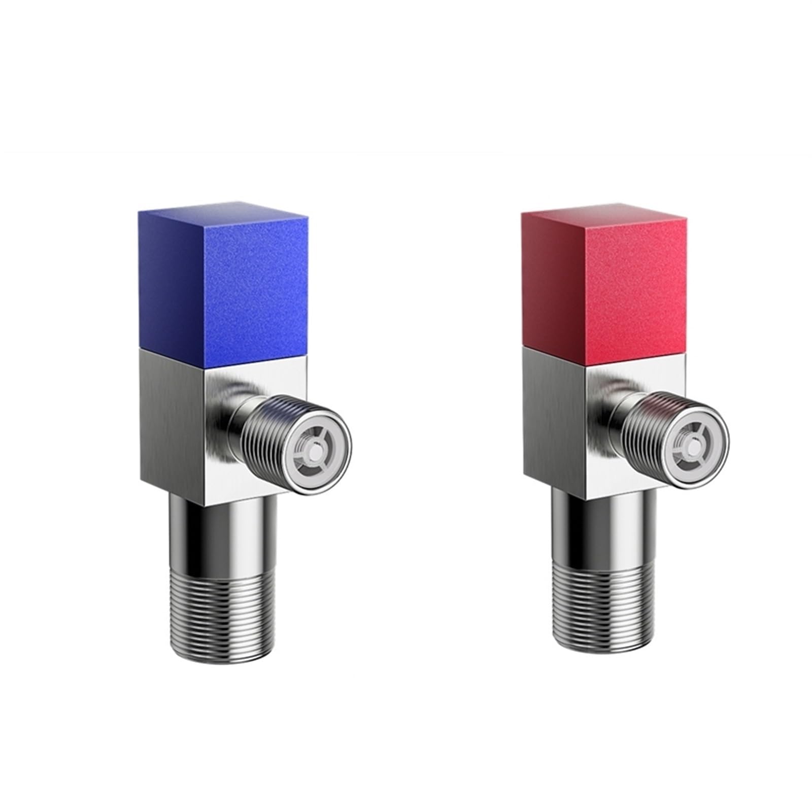 BIVOO 2 Stück rotes und blaues Eckventil, Rückwärtsgang, G1/2 Zoll Messing Wasserhahn T Adapter Badezimmer Dusche Wasserhahn Zubehör Wasserumsteller