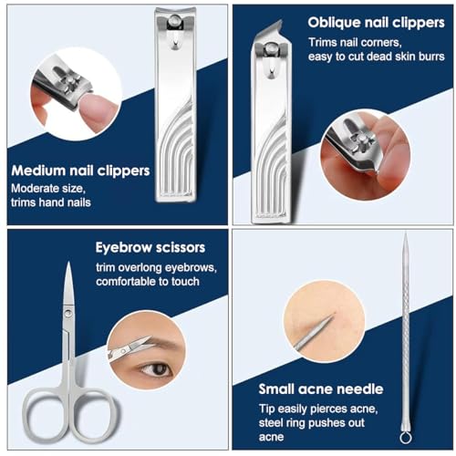 Image of MAYCREATE Set of 8 Nail Clippers Ear Cleaning Kit with Suitcase-inspired Storage Case, Stainless Steel Personal Grooming Kit Manicure Gift Set