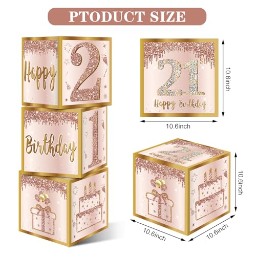 Image of Guiruiy 3Pcs 21st Birthday Decorations Boxes for Women, Pink Rose Gold 21st Birthday Balloons Boxes Party Supplies, Pink Twenty-One Year Old Bday Theme Cardboard Box Decor