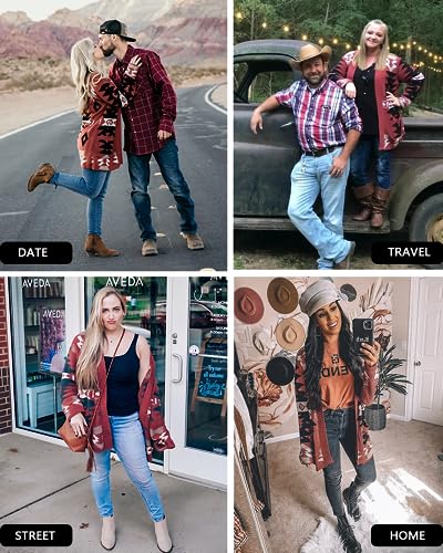 Image of FERBIA Women Boho Cardigan Aztec Open Front Loose Slouchy Sweaters Tribal Long Sleeve Knitted Christmas Jacket Coat