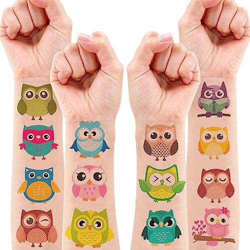 8 Sheets (96Pcs) Owl Tattoo Birthday Party Supplies Decorations Tattoos Stickers Cute Party Favors Kids Girls Boys Gifts Classroom School Prizes Themed #TOP1