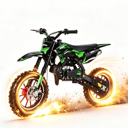Image of 2026 New 50cc Dirt Bike for Kids 2-Stroke, Toddler Gas Powered Mini Bike with Front Rear Disc Brakes, Speeds up to 40KM /H, Gas Motorcycle for Children, Ideal Gifts for Boys Girls, Blue (Green)