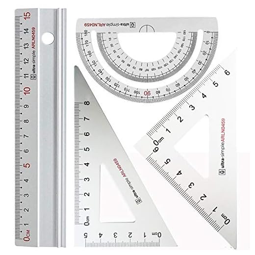 Escala Regla Metalica Juego 15cm-Rodmaie juego de reglas escolar técnico de 4 piezas,reglas escolares herramienta de geometría matemática, transportador, regla metalica