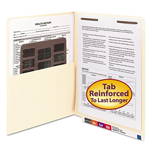 Chemises à pochettes renforcées Smead 34100 avec fermeture droite, lot de 50 pièces pour archives