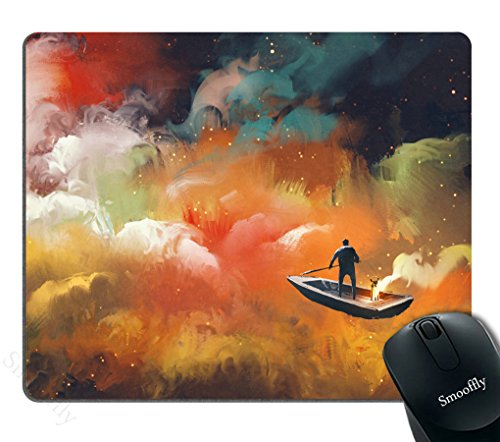 Smooffly Fantasy Art Custom Mouse Pads, Man On A Boat Floating Nebula Cloud In Colorful Psychedelic Background, 9.5X7.9 Inches #TOP22