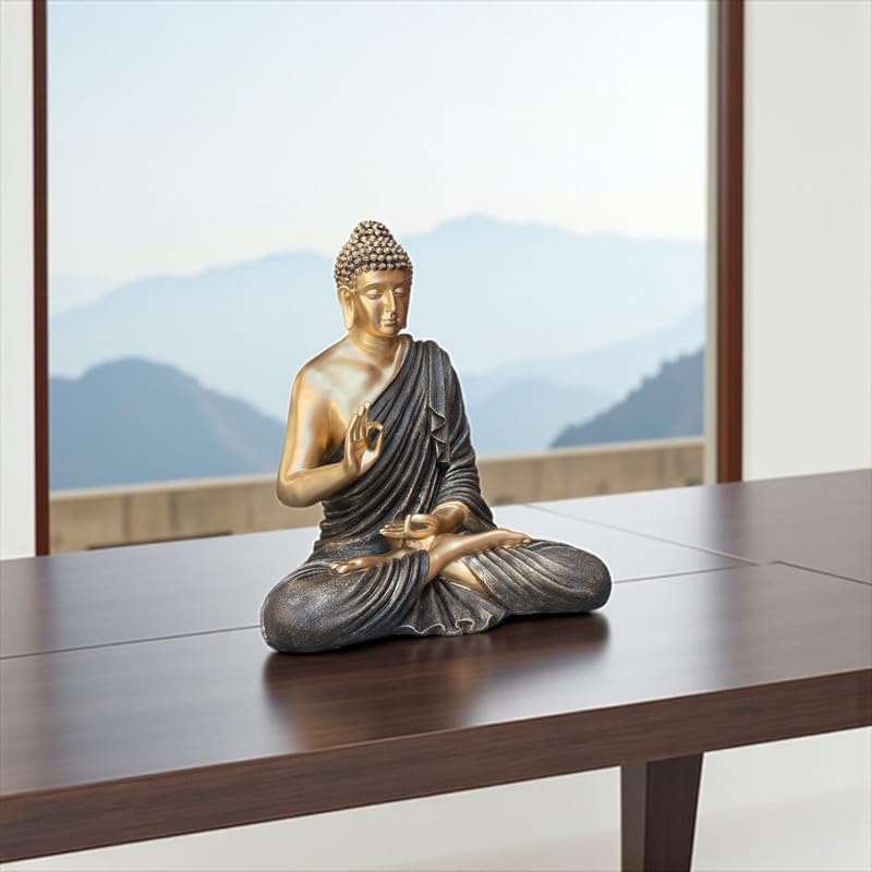 Image of 2 Feet Buddha Statue for Home Decor, Garden and Gifting, Big Size, Made of Resin, Premium Luxury Decoration Showpiece, Vastu Feng Shui for Good Luck, Happiness (Metallic Black & Golden)