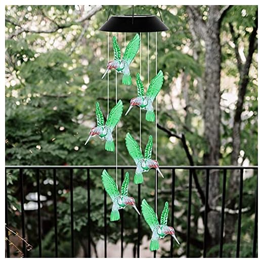 EEEKit Solar Hummingbird Wind Chime Color Changing, Waterproof Solar Powered Mobile LED Hanging Windchime Light for Outdoor Indoor Home Garden Patio Yard Pathway Decoration