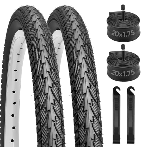 Dioty 2 Pack 20x1.75 Bike Tires Set 20 inch Folding Bike Tires Replacement Wear-Resistant Bicycle Tires and Tubes Set Includes a Pair of Tire Levers for MTB Off-Road Hybrid Road City Commuter Bicycles