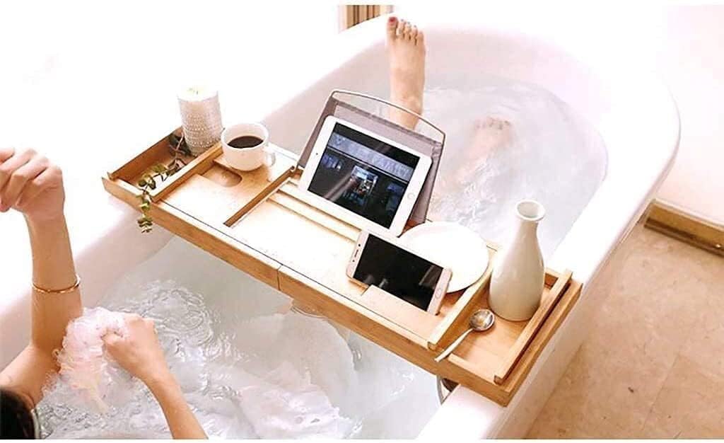 Bathtub Tray, Bath Trays Multifunction Bathroom Shelving Anti- Wood Bathtub Rack Shelf Wine Rack Length Bearing Strong Foldable Bathtub Cover Bathroom Trays