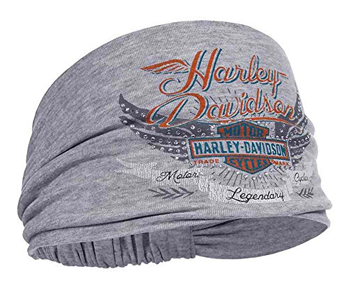 Harley-Davidson Women's Studded Winged Bar & Shield Headband Scrunchie HE17354 Gray