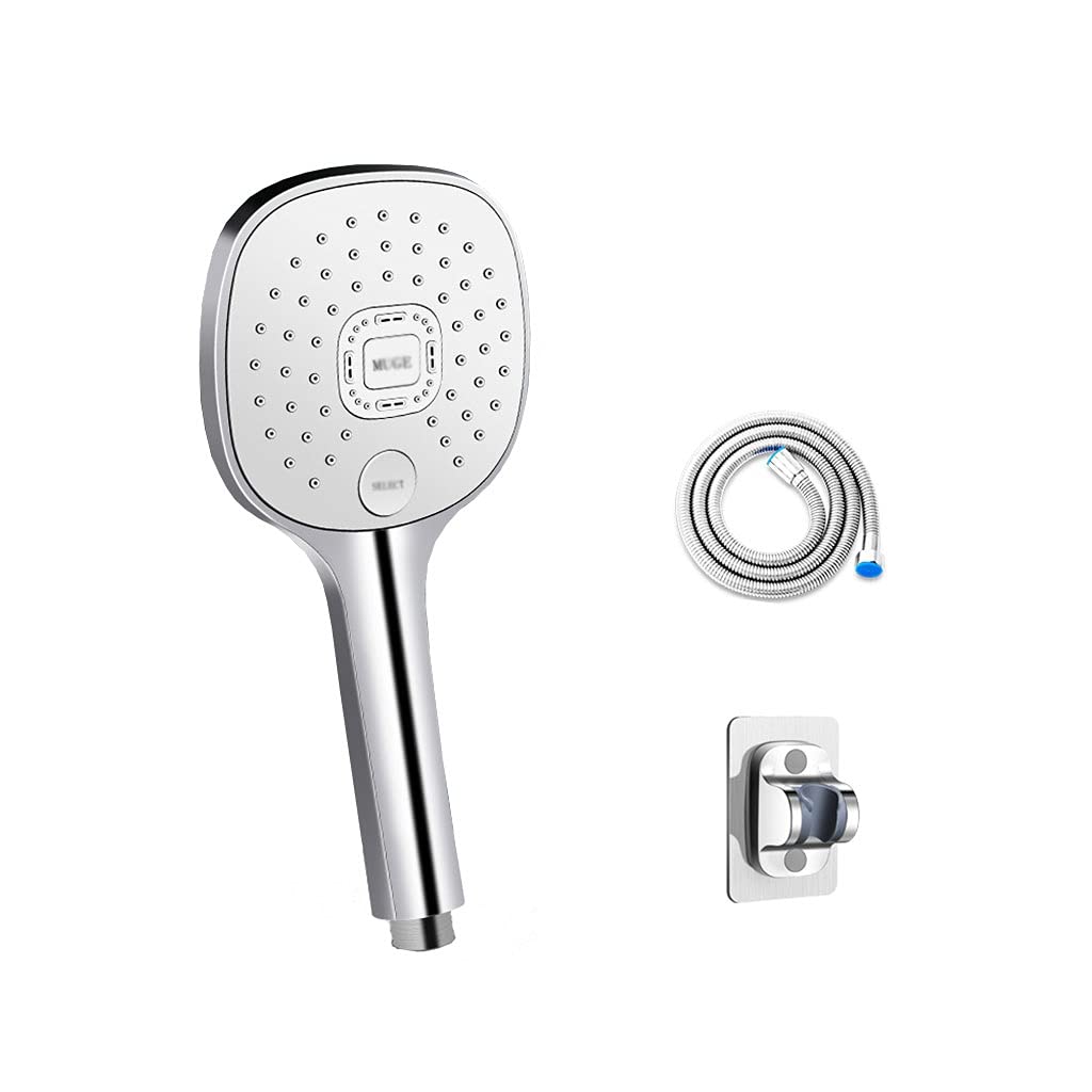 Cabezal de Ducha de Mano Cabezal de ducha de mano 3-Función Acero inoxidable Baño Presurizado Baño de ducha Base de manguera Handheld Ducha Cabeza 10.19 pulgadas Plata / Negro Regadera para Baño Ducha