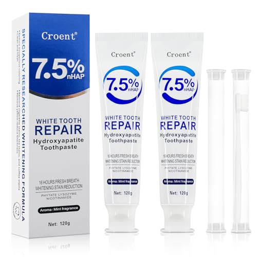 2 Piezas Hidroxiapatita Pasta de Dientes Sin Fluor, Reparación del Esmalte, Hydroxyapatite Toothpaste, Alivio de la Sensibilidad, 120g por Tubo
