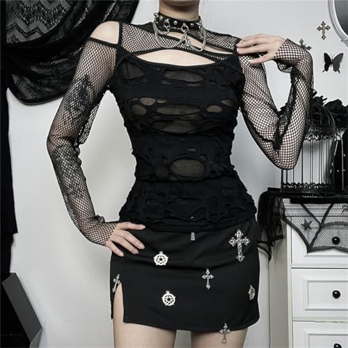 Goth T-Shirt Punk Crop Top Shirts for Women Going Out Tops3