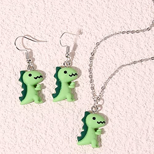 Caiyao Cute Dinosaur Stud Earrings Resin Funny Animal Dangle Earrings Necklace Set for Women-Set2