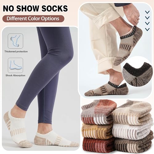 Image of Merino Wool Ankle Athletic Running No Show Socks Cushioned Breathable Sports Warm Thick Socks for Men and Women 6 Pairs