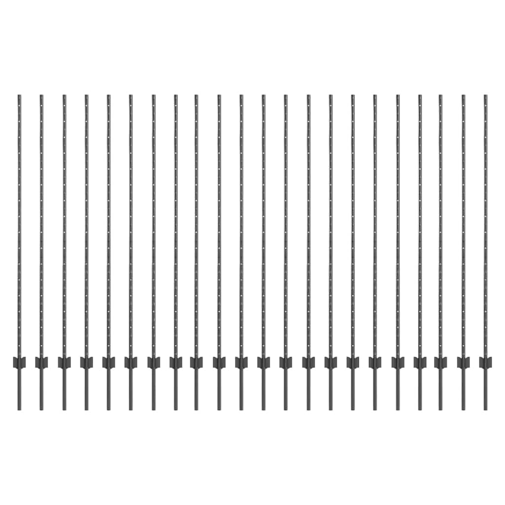 Postes de valla para hormigón, 22 unidades, color gris, 200 cm | Acero robusto, resistente a la intemperie, fácil montaje en dos, diseño moderno