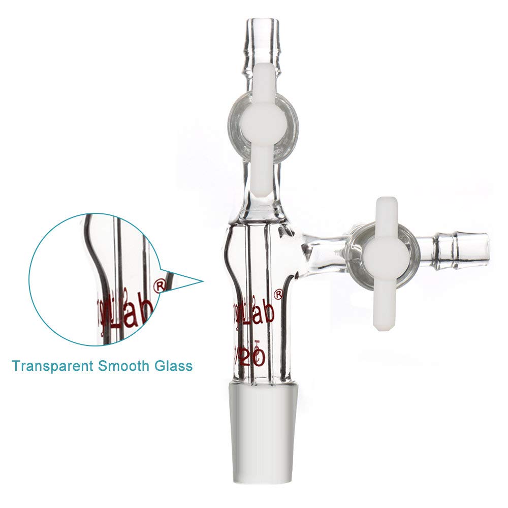 stonylab Verre Adaptateur de Laboratoire, Verre Borosilicate Transfert Adaptateur de Décollage, Vide Adapter avec Robinet en PTFE, Joint Intérieur 14/20
